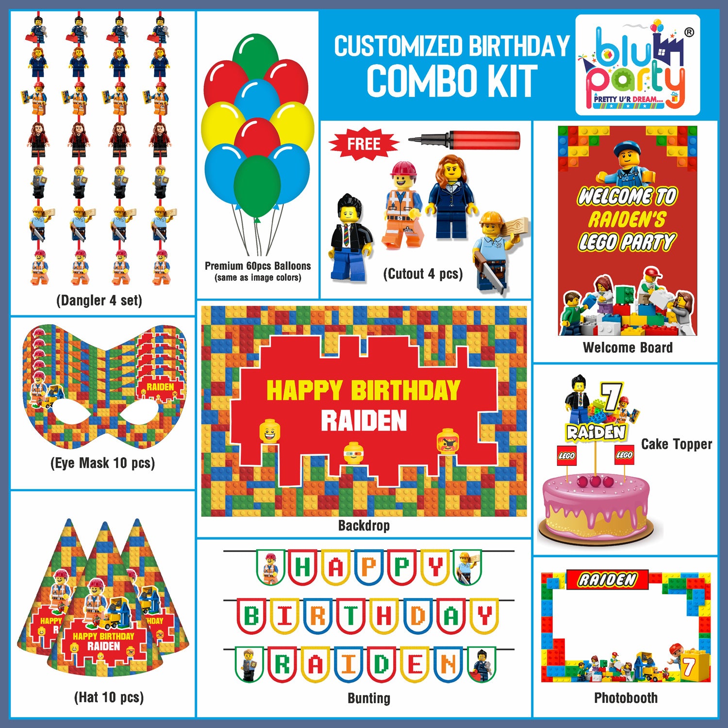 Personalised birthday party smart kit premium decoration package for any theme India by BluParty
