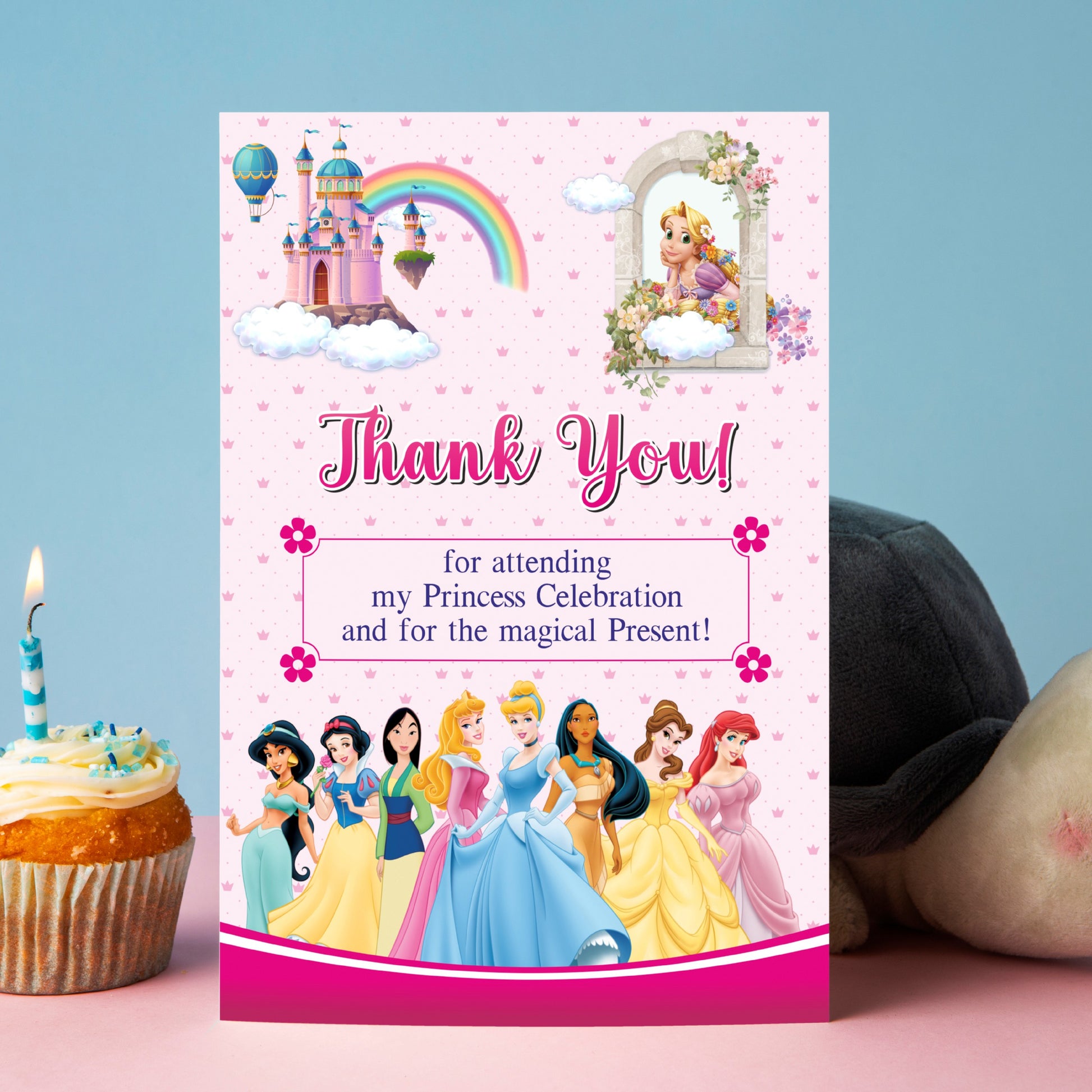 Personalized princess birthday greeting thank you cards with custom child name available in pack of 10 and 20 for party guests India