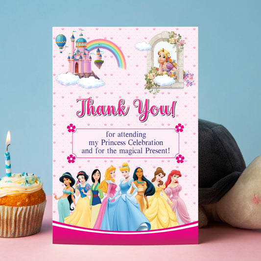 Personalized princess birthday greeting thank you cards with custom child name available in pack of 10 and 20 for party guests India