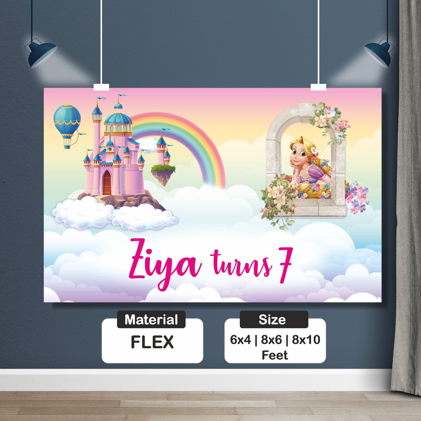 Princess theme birthday backdrop available in 3 sizes 6x4 8x6 and 8x10 feet for home and hall party decoration in India
