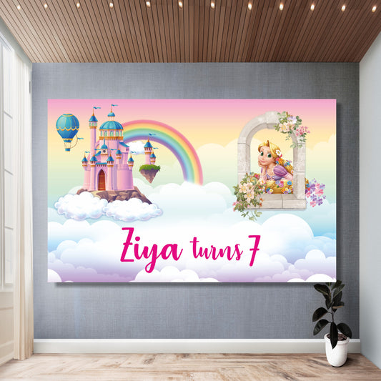 Personalized princess theme classic birthday backdrop with HD flex print for girls birthday party decoration
