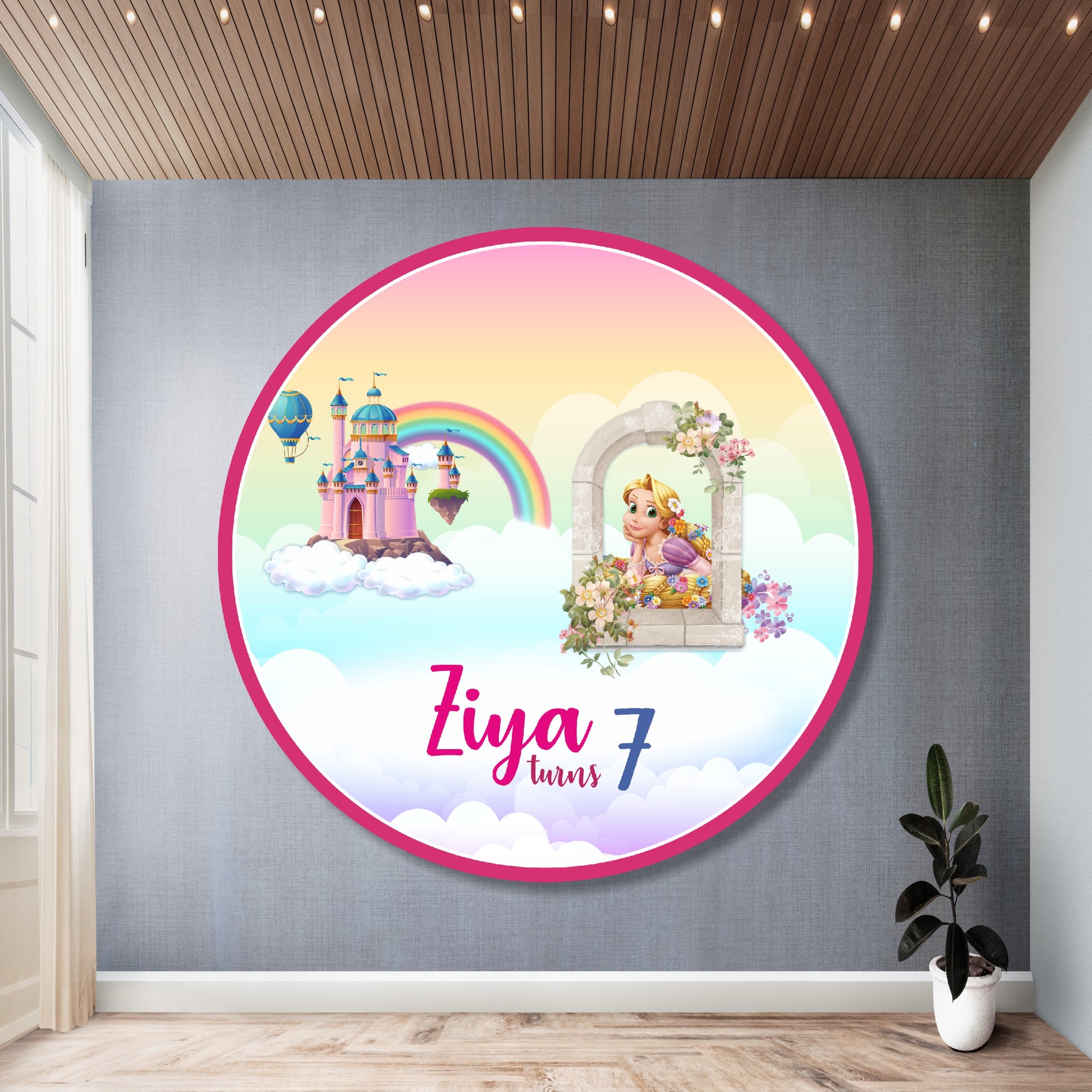 Princess theme classic round backdrop with timeless fairy tale royal design HD flex print for girls birthday party decoration India