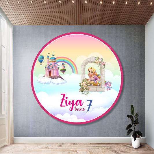 Princess theme classic round backdrop with timeless fairy tale royal design HD flex print for girls birthday party decoration India