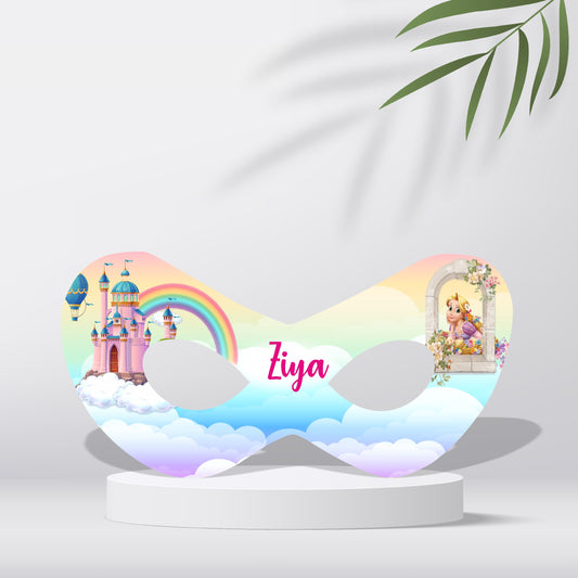 Princess theme personalized eye mask with child's name as centrepiece of royal crown design printed on 300GSM art board in pack of 5 and 10 for girls birthday party favour India starting Rs 169