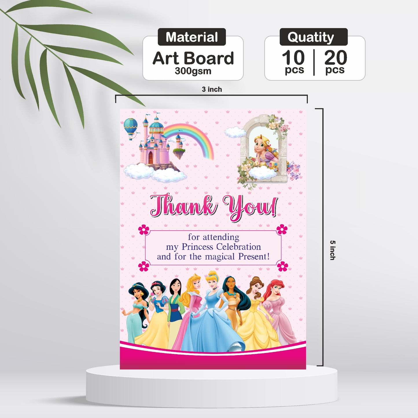 Royal princess theme birthday thank you note cards personalized with name for guests keepsake and return gift party stationery India
