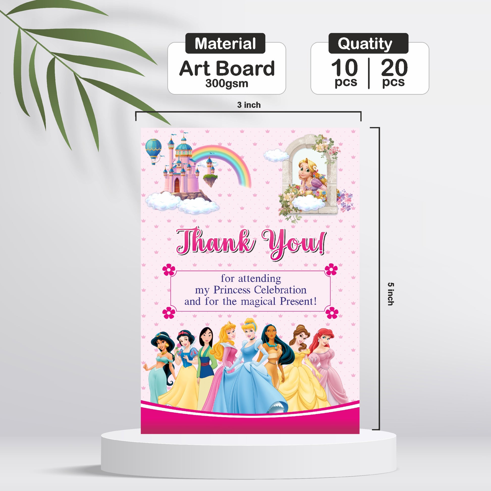 Royal princess theme birthday thank you note cards personalized with name for guests keepsake and return gift party stationery India
