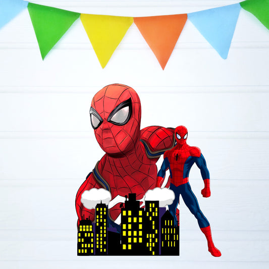 Spider-Man Chibi Skyline BP 01 birthday character cutout showing a large-headed red-and-blue superhero above a black city silhouette, gallery image 2