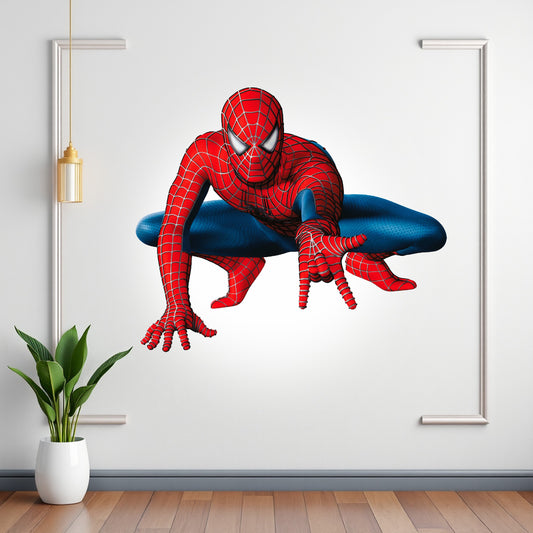 Spider-Man Crouching Hero BP 07 birthday character cutout showing a red-and-blue hero crouching low with one hand near the ground
