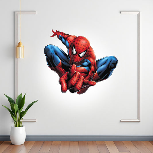 Spider-Man Forward Reach BP 08 birthday character cutout showing a compact red-and-blue hero crouching with a hand extended forward