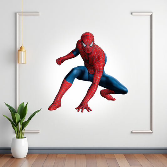 Spider-Man Landing Pose BP 09 birthday character cutout showing a red-and-blue hero landing with one knee bent and an arm extended
