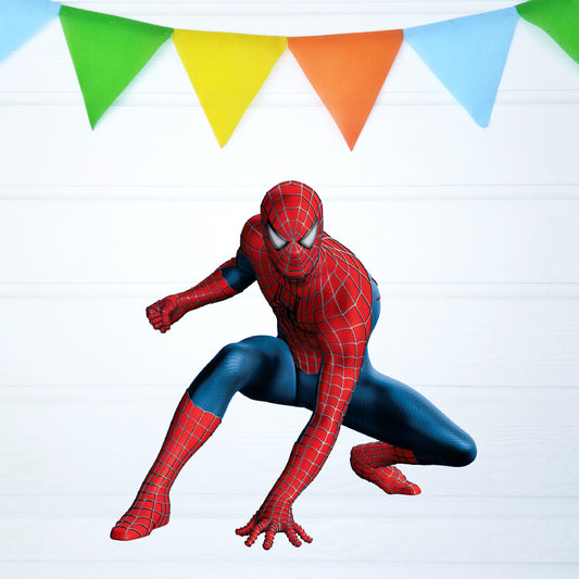 Spider-Man Landing Pose BP 09 birthday character cutout showing a red-and-blue hero landing with one knee bent and an arm extended, gallery image 2