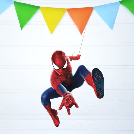 Spider-Man Leaping Hero BP 10 birthday character cutout showing a red-and-blue hero with bent legs in a midair pose, gallery image 2