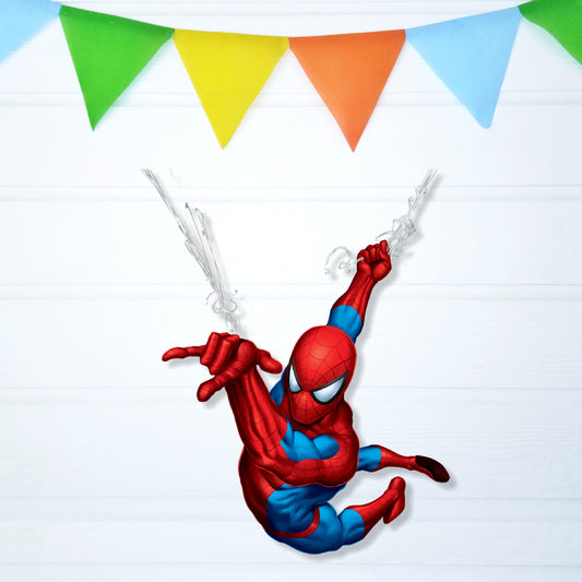 Spider-Man Dynamic Swing BP 11 birthday character cutout showing a red-and-blue hero with an upward-reaching arm and curled legs, gallery image 2