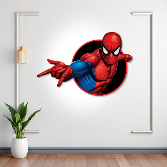 Spider-Man Comic Circle BP 12 birthday character cutout showing a red-and-blue comic hero reaching forward from a dark circular field