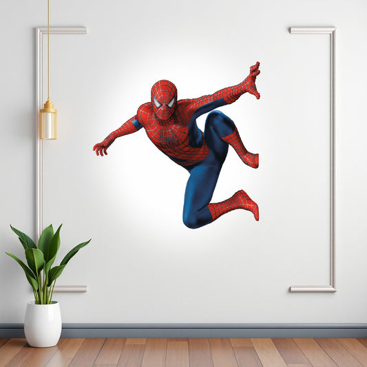 Spider-Man Midair Hero BP 13 birthday character cutout showing a red-and-blue hero extending both arms in an airborne pose