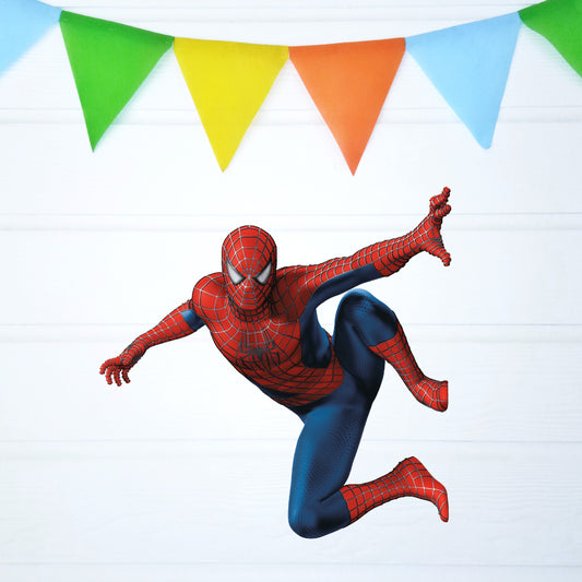 Spider-Man Midair Hero BP 13 birthday character cutout showing a red-and-blue hero extending both arms in an airborne pose, gallery image 2