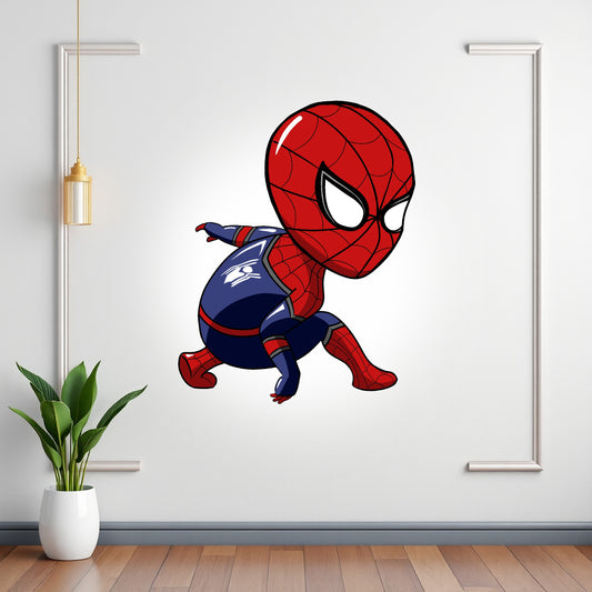 Spider-Man Chibi Crouch BP 16 birthday character cutout showing a large-headed red-and-blue superhero crouching with one arm extended