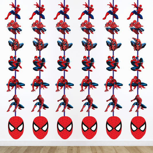 Spider-Man Action Danglers birthday hanging danglers showing vertical rows of several red-and-blue action poses and mask shapes
