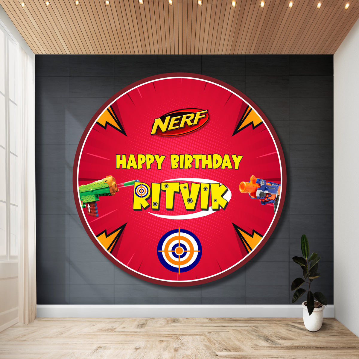 Nerf Gun Theme Round Backdrop