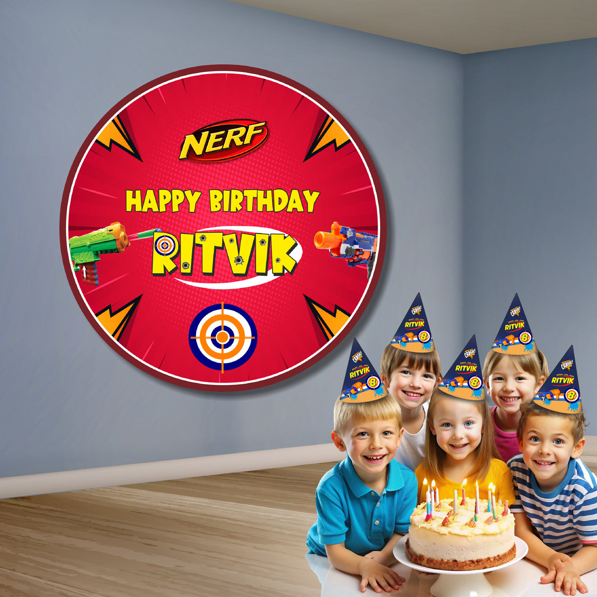 Nerf Gun Theme Round Backdrop