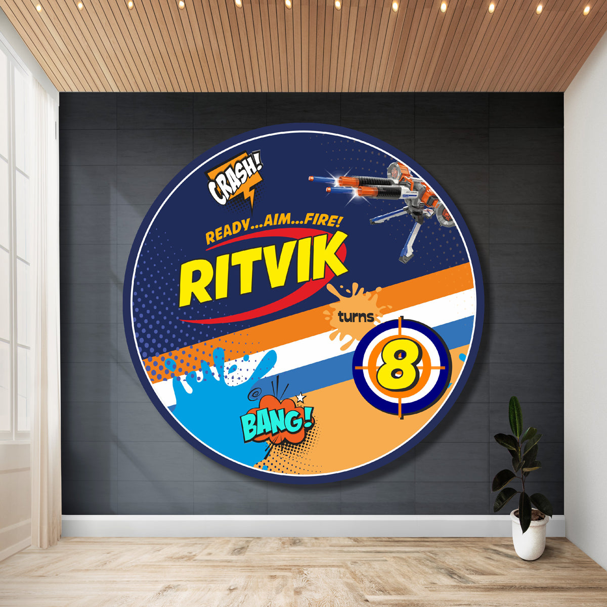 Nerf Gun Theme Personalized Round Backdrop