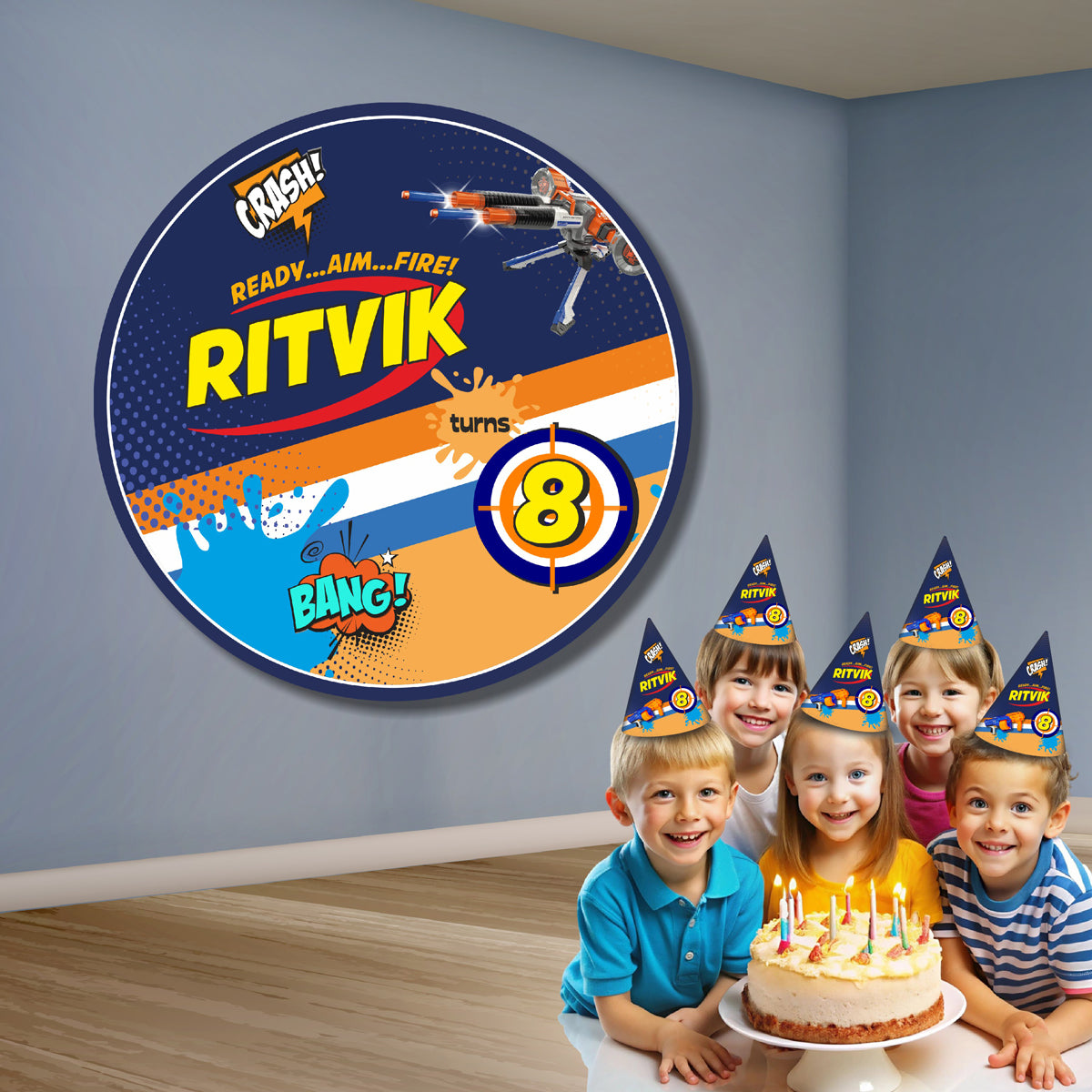 Nerf Gun Theme Personalized Round Backdrop