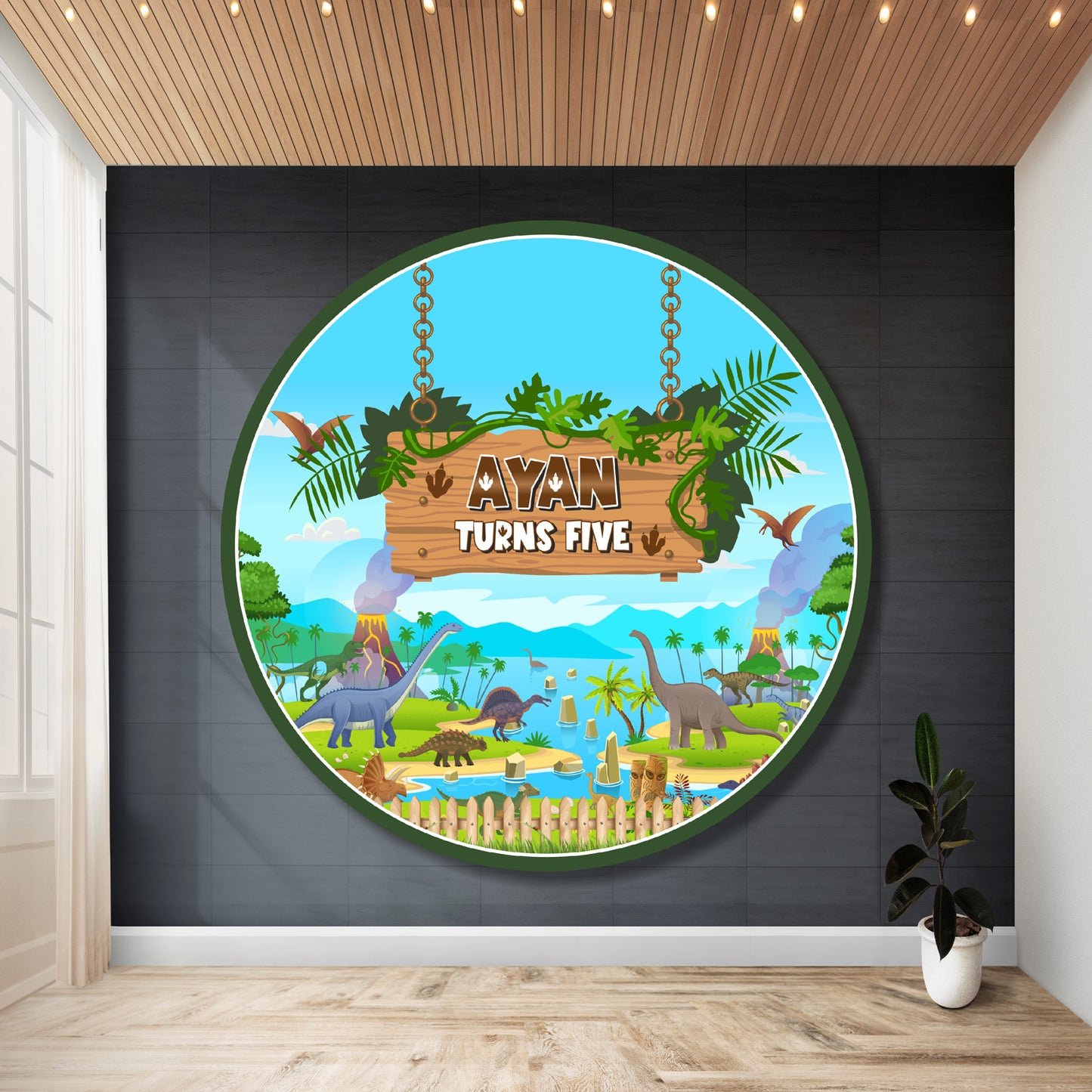 Dino Theme Personalized Round Backdrop