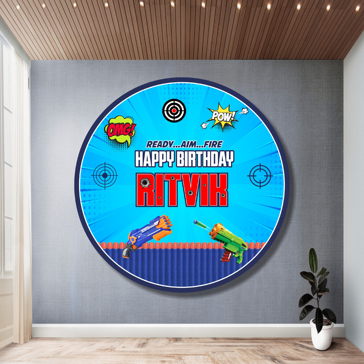 Nerf Gun Theme Customized Round Backdrop