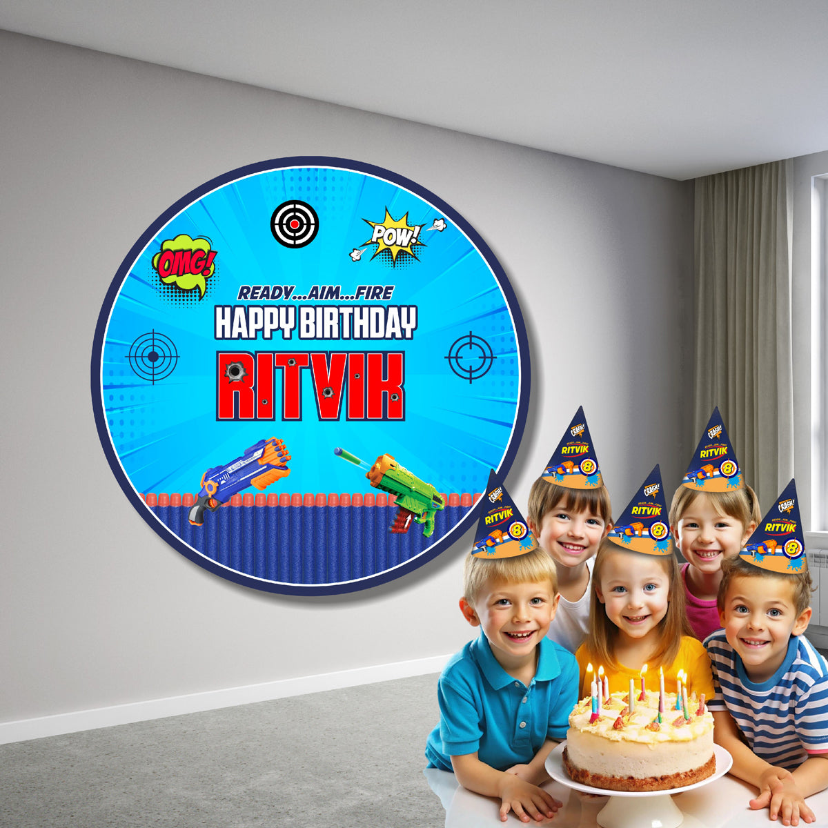 Nerf Gun Theme Customized Round Backdrop