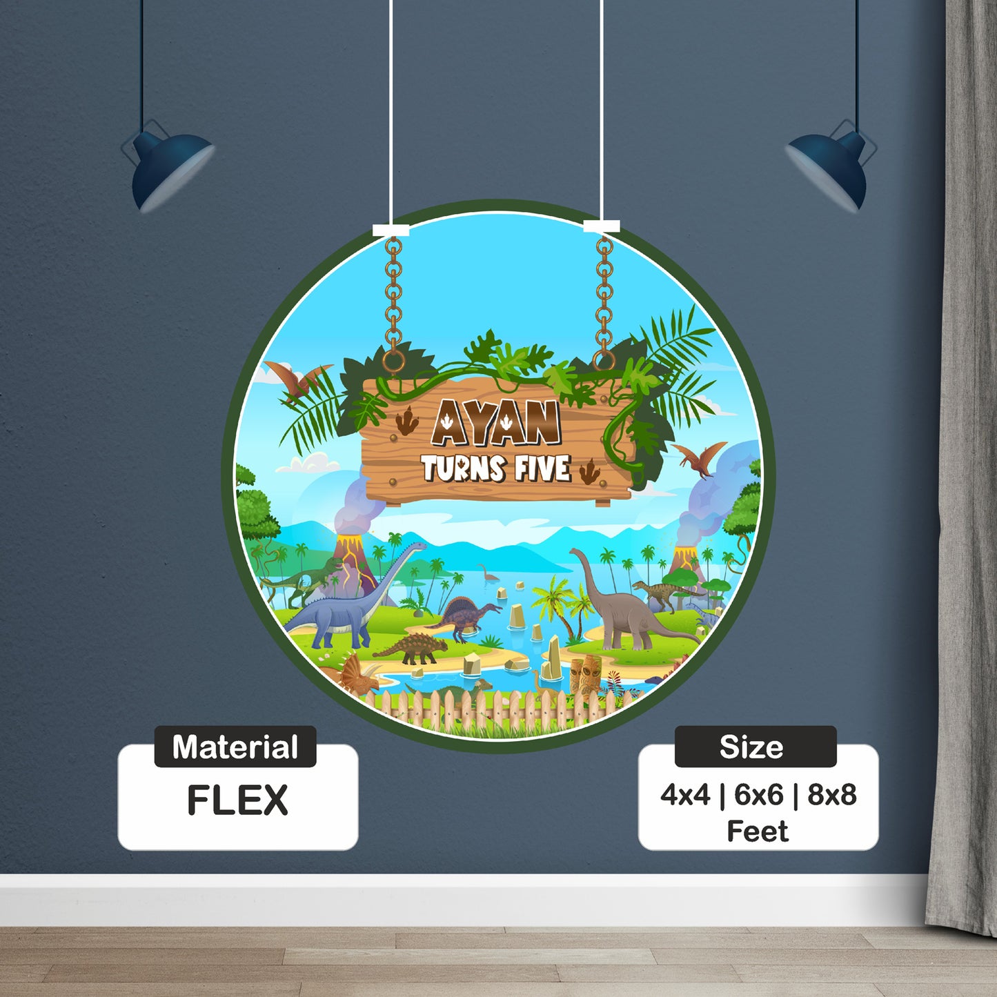Dino Theme Personalized Round Backdrop