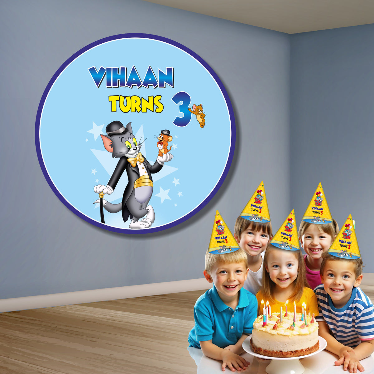 Tom & Jerry Theme Personalized Round Backdrop