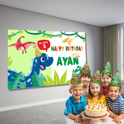 Dinosaur Birthday Backdrop – Personalised Flex Banner My Store