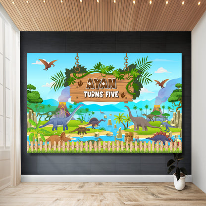 Dinosaur birthday personalised flex backdrop, alternate design for kids party