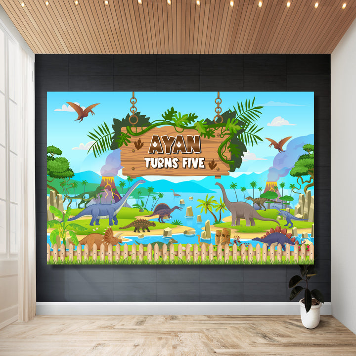 Dinosaur birthday personalised flex backdrop, alternate design for kids party