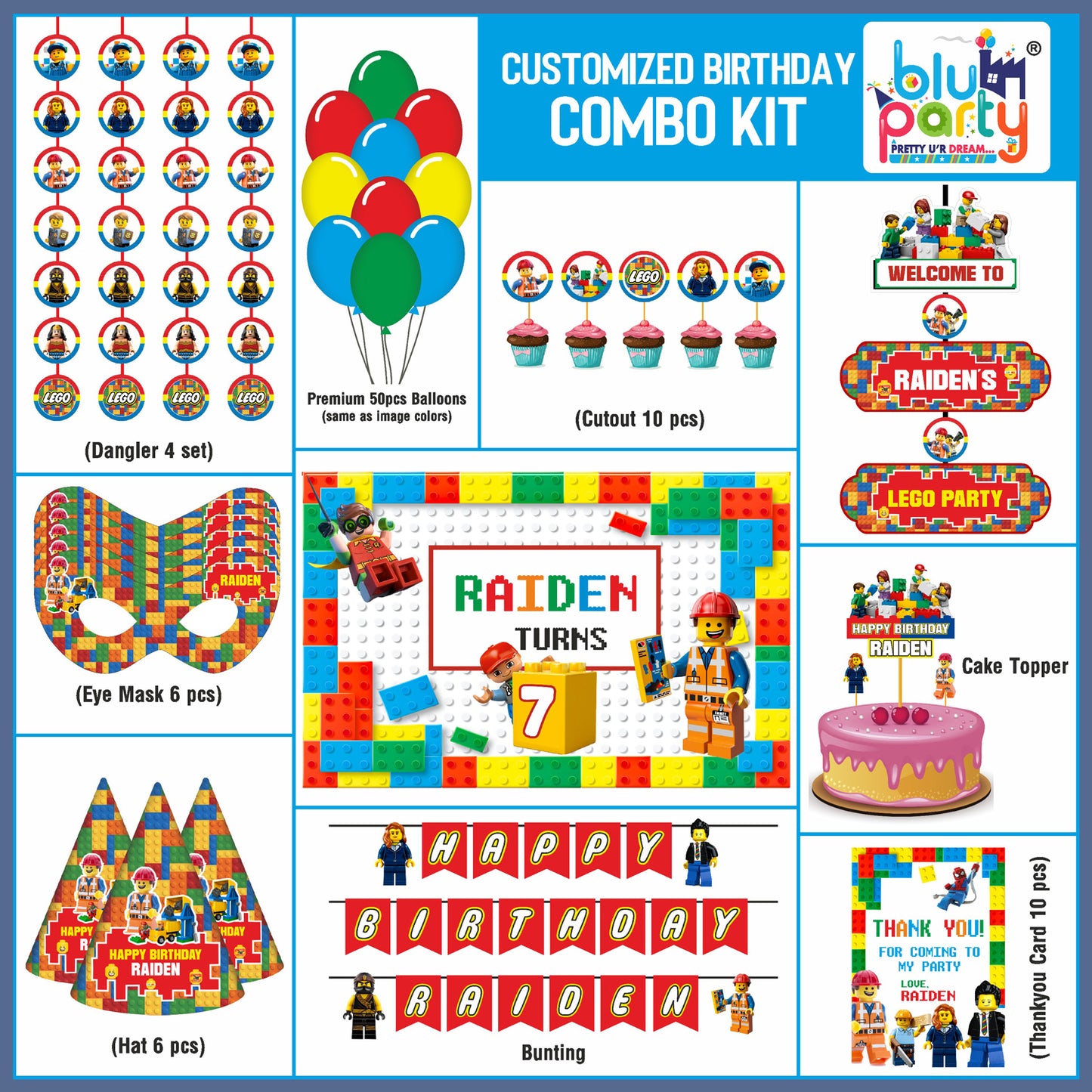 Blu Party Personalized Compact Combo Kit