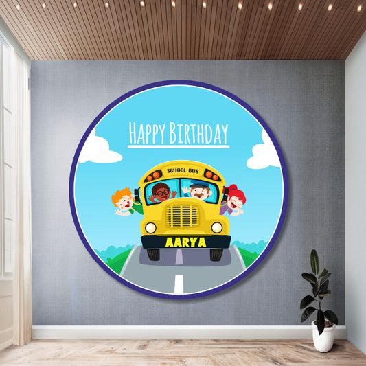 Wheels on the Bus Theme Personalized Round Backdrop