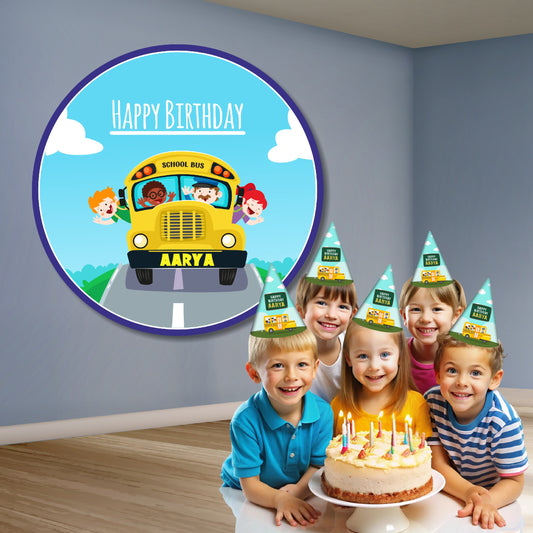 Wheels on the Bus Theme Personalized Round Backdrop