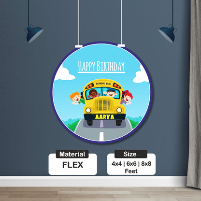 Wheels on the Bus Theme Personalized Round Backdrop My Store
