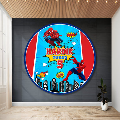 Spider-Man Round Birthday Backdrop – Blue Skyline Circle My Store