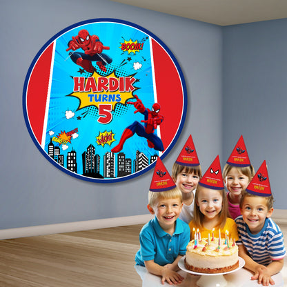 Spider-Man Round Birthday Backdrop – Blue Skyline Circle My Store
