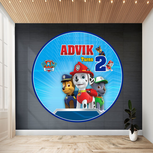 Paw Patrol Theme Personalized Round Backdrop