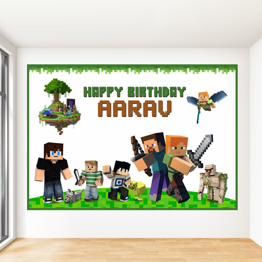 minecraft theme classic 2 birthday backdrop banner for kids party