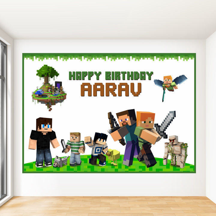 minecraft theme classic 2 birthday backdrop banner for kids party