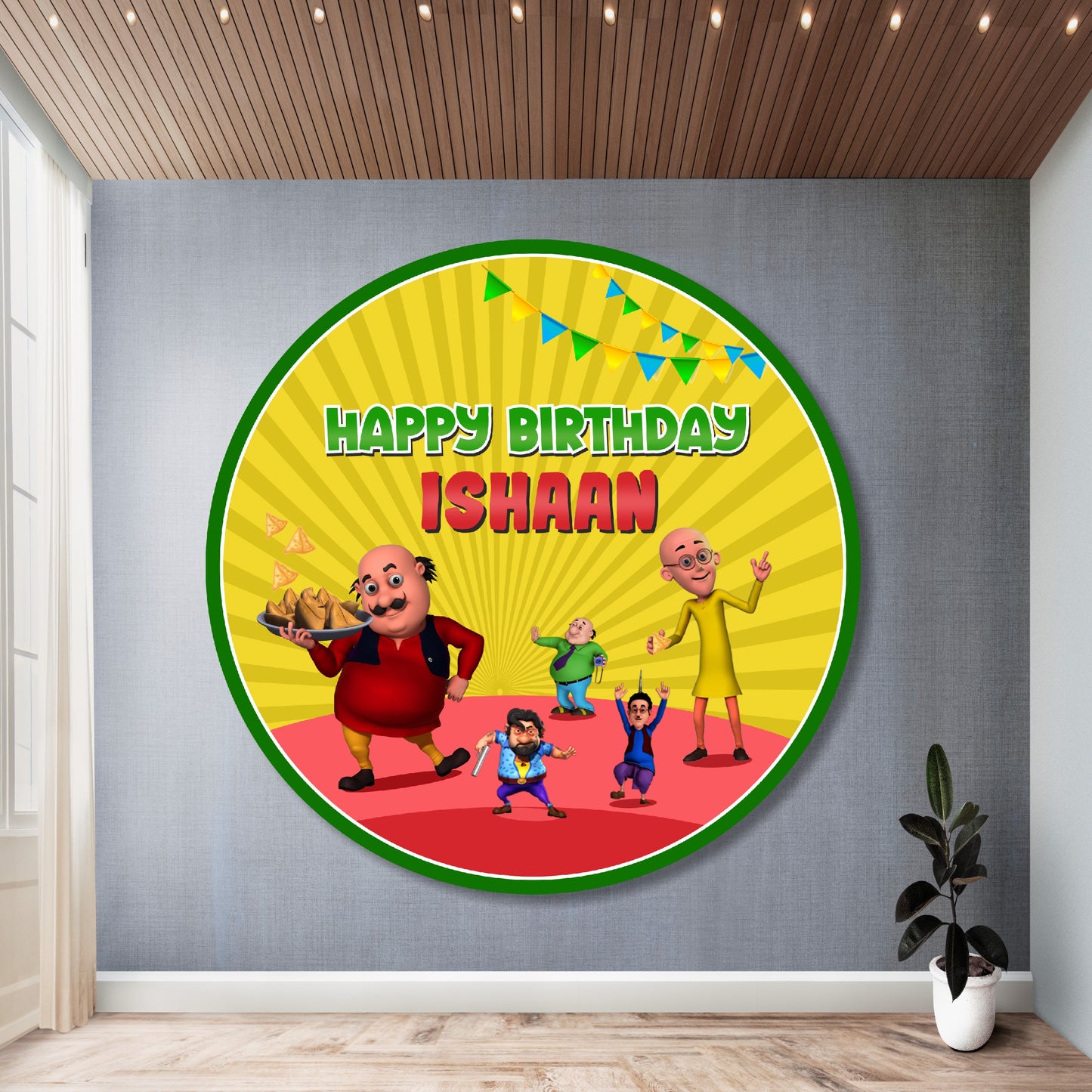 Motu Patlu Theme Personalized Round Backdrop