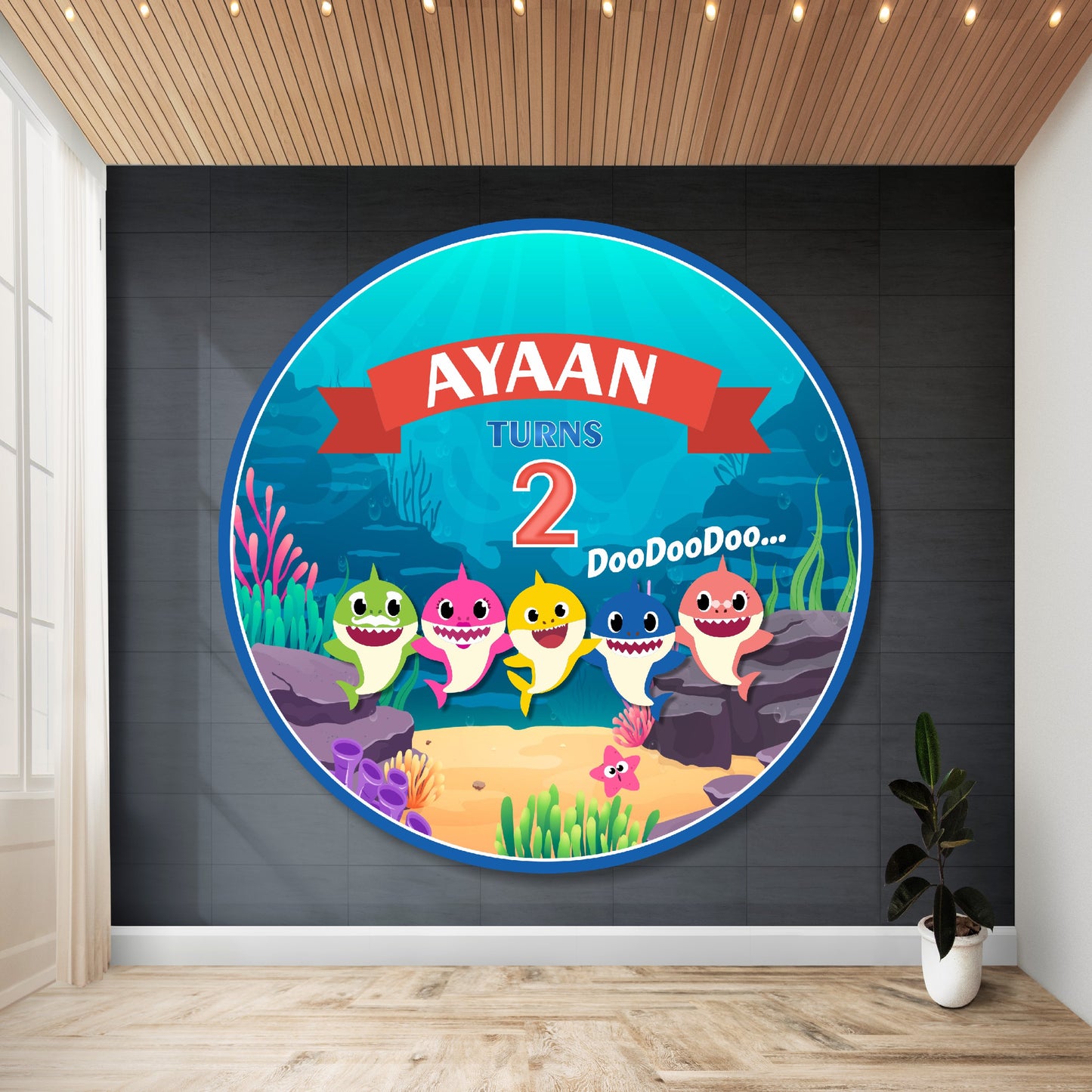 Baby Shark Theme Personalized Round Backdrop