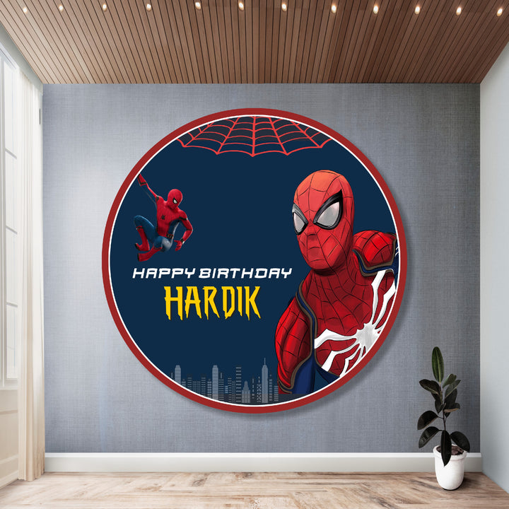 Spider-Man Round Birthday Backdrop – Navy Web Circle My Store