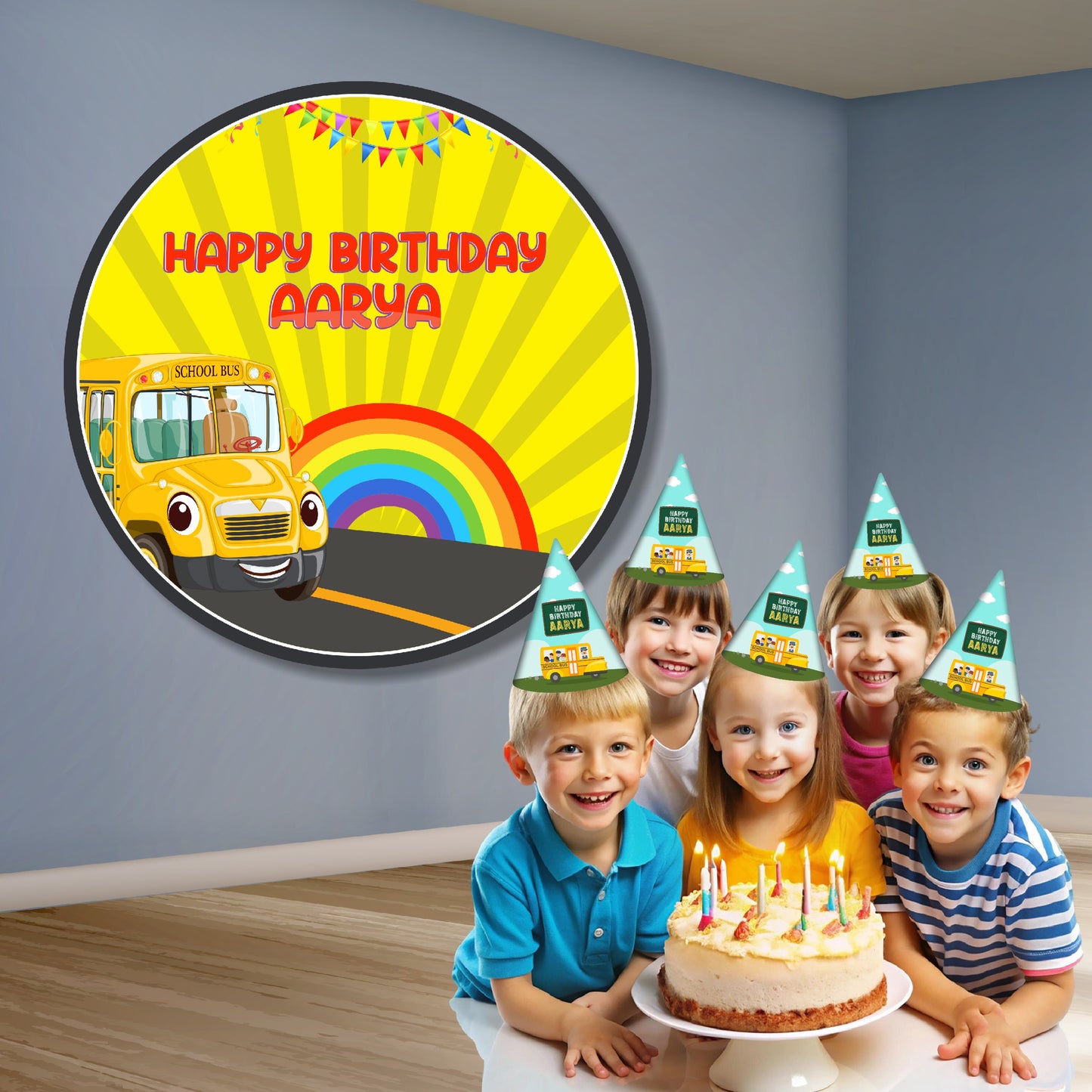 Wheels on the Bus Theme Round Backdrop