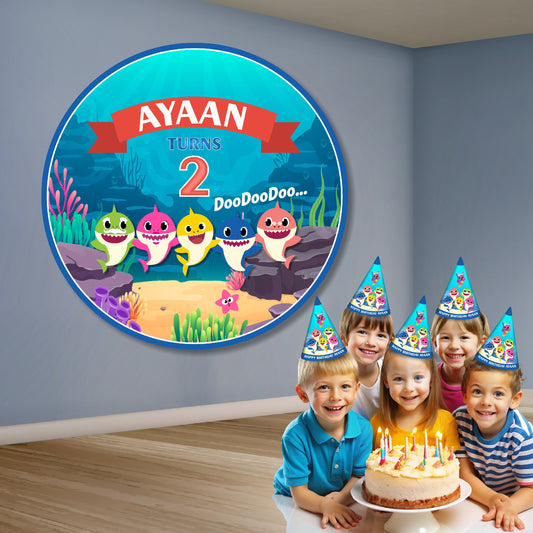 Baby Shark Theme Personalized Round Backdrop