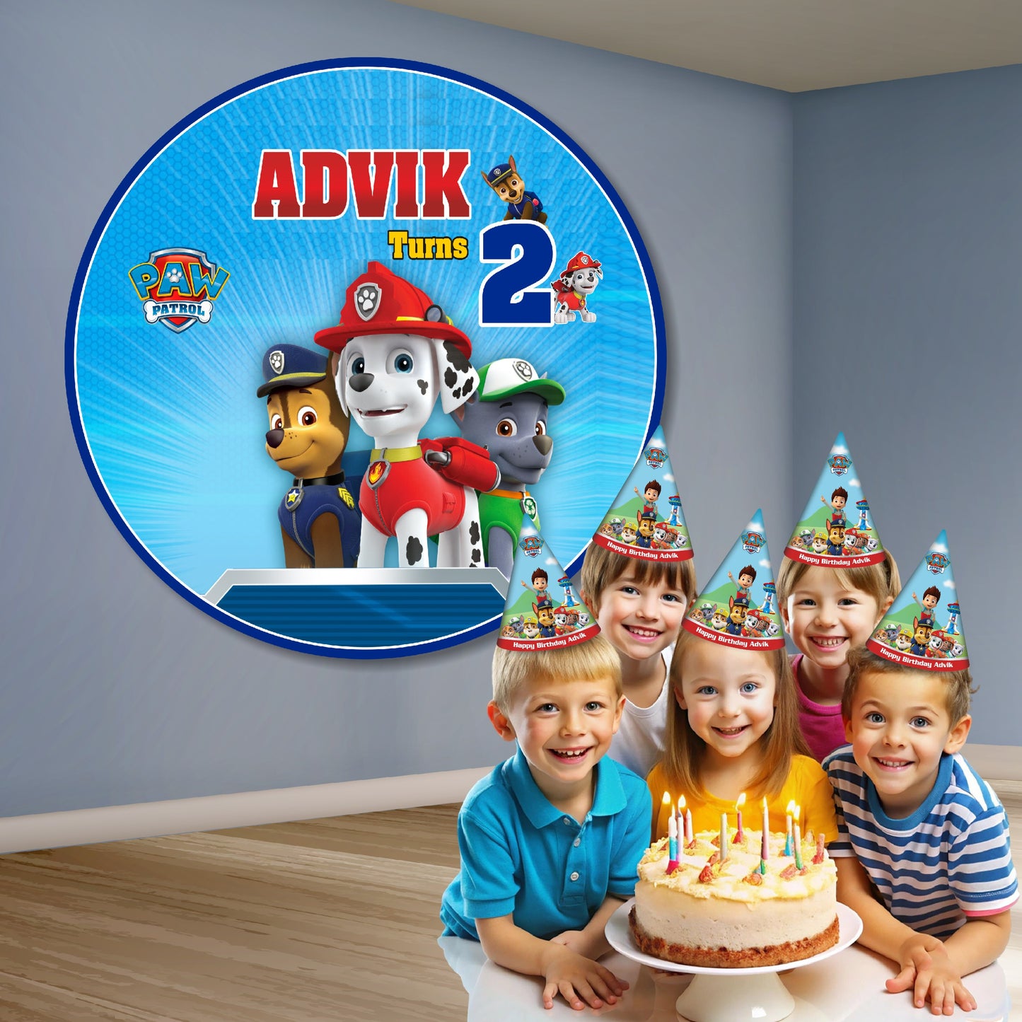 Paw Patrol Theme Personalized Round Backdrop