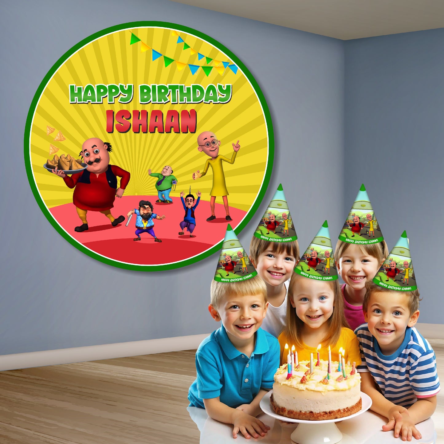 Motu Patlu Theme Personalized Round Backdrop